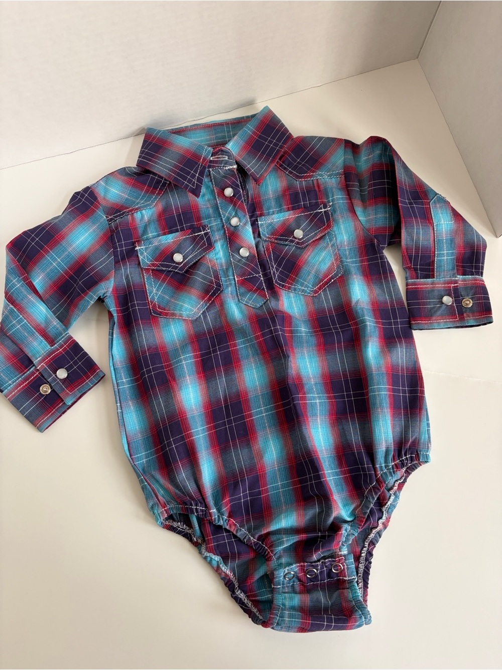 Intel Plaid Baby One-Piece in Teal, Purple & Red
